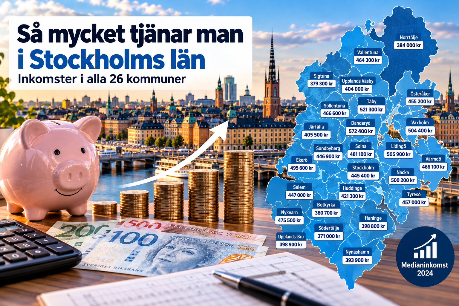 Så mycket tjänar man i Stockholms län – 26 kommuner