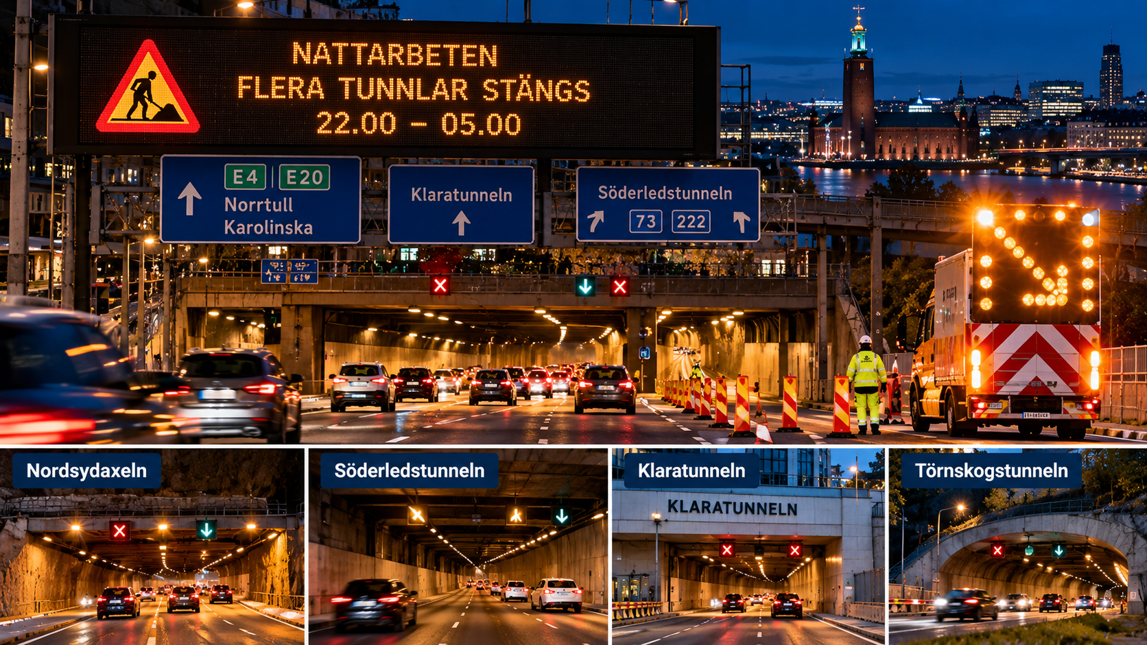 Nattliga vägavstängningar i Stockholm