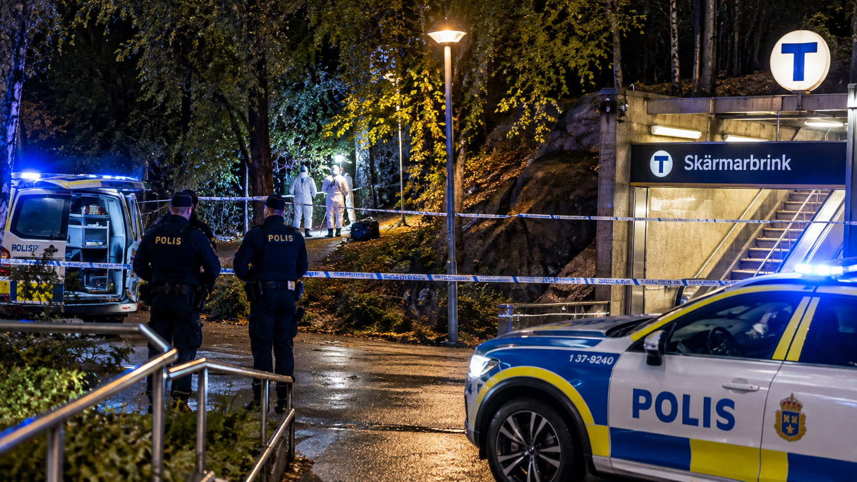 Polisinsats vid Skärmarbrink i södra Stockholm efter att en man hittats död.